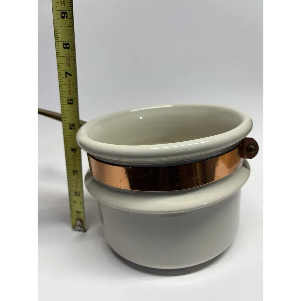 Vintage Metalitol Portugal Ceramic Saucepan Copper Band Brass‎ Handle MCM Pot